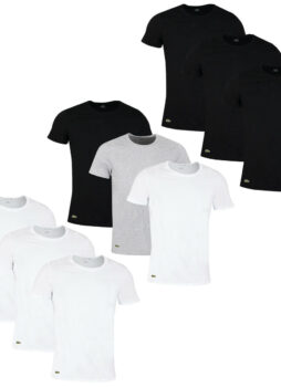 Lacoste Mens 2021 TH3451 Crew Neck Cotton Ribbed Crocodile 3 Pack T-Shirt