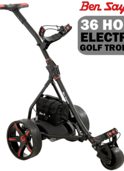BEN SAYERS ELECTRIC GOLF TROLLEY +36 HOLE BATTERY +FREE ACCESSORIES BLACK / RED
