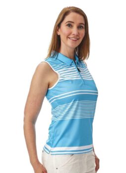 Under Par Ladies Striped Quick Dry Moisture Wick Sleeveless Golf Polo Shirt Top